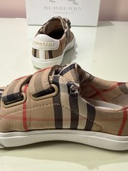 BURBERRY 30 12.5 Beige Markham Check w/ Grip Straps White Leather Sneakers Shoes