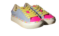 Steve Madden JVIBEZ DENIM FAB 469120 Sneakers Pink/Denim/Yellow Size 12C New