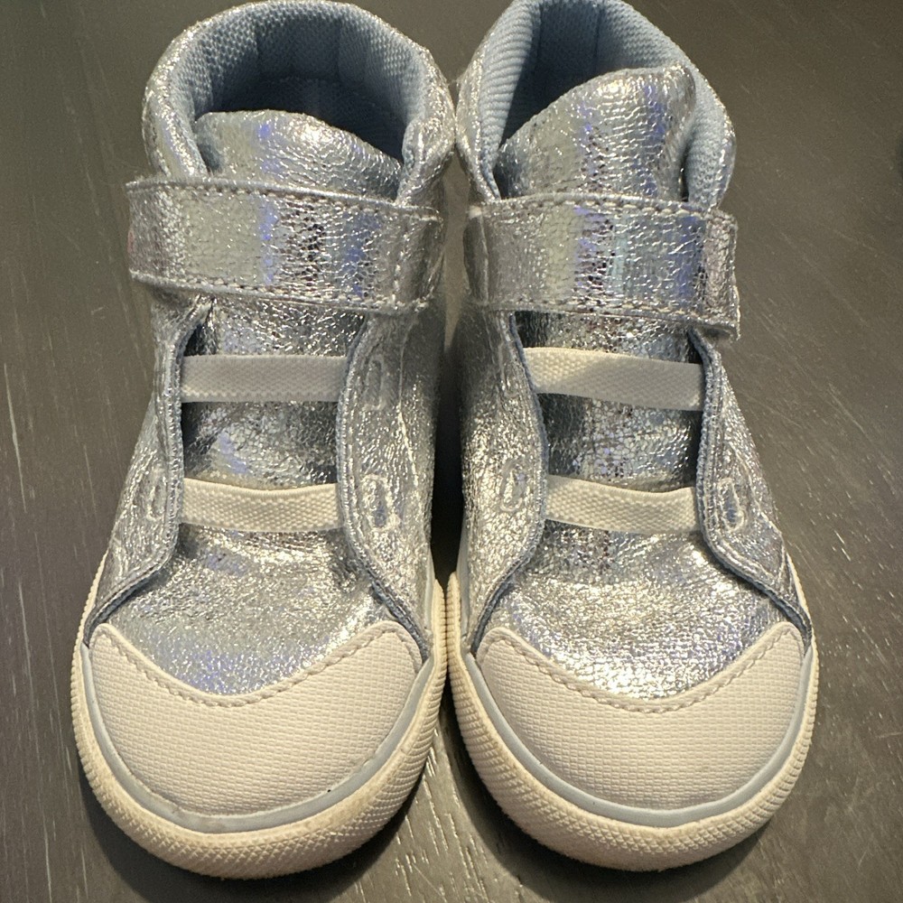 See Kai Run Basics High Top Hook & Loop Sneakers Silver/White/Blue size 8