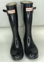 Hunter Original Kids Size 3 Gloss Rain Boots W23991 Pull On Black Rubber