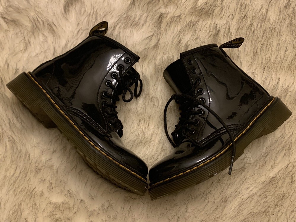 Dr. Martens 1460J Black Patent Leather Lace Up Side Zip Ankle Boots Youth (13)
