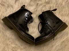 Dr. Martens 1460J Black Patent Leather Lace Up Side Zip Ankle Boots Youth (13)