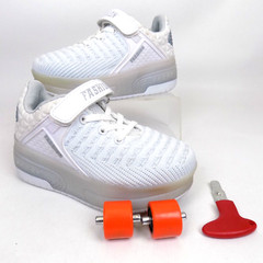 Fashion Roller Skate Sneakers Wheels Little Kids Shoes Sz 1.0 EU 32 White AL9739