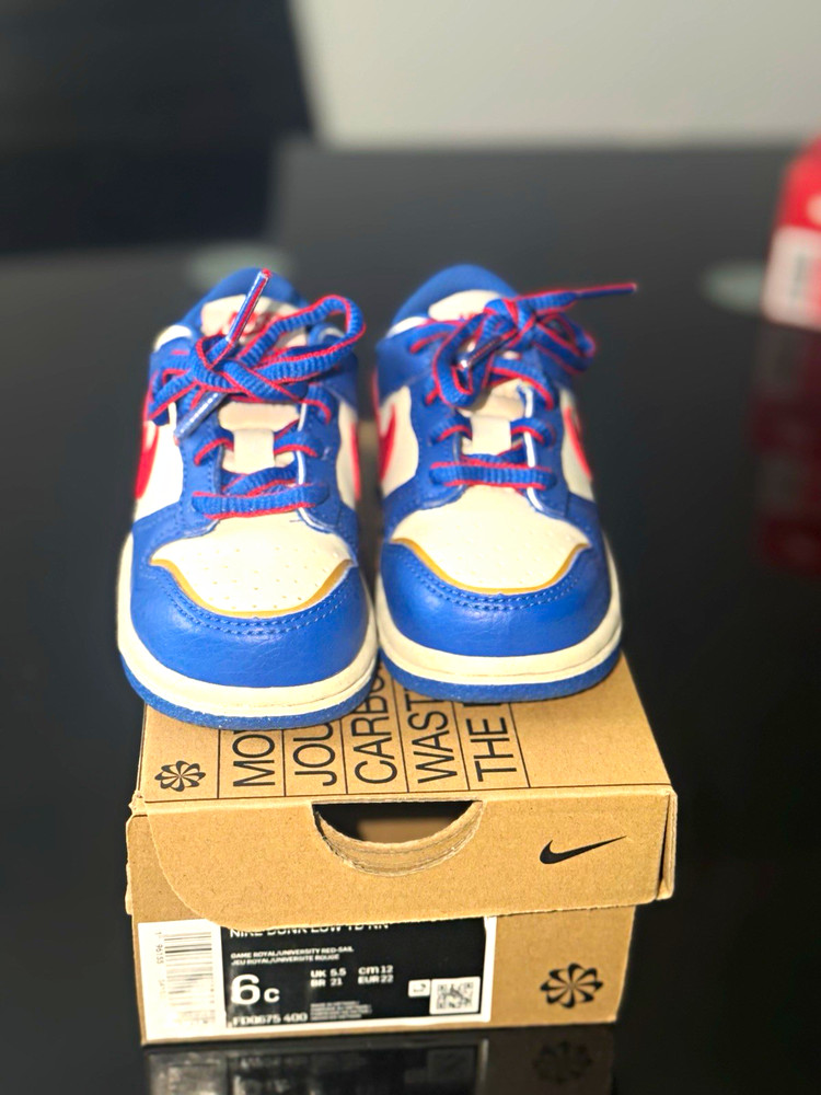 Nike Dunk Low TD Toddler 6C Blue/White/Red Leather Low Top Lace-Up