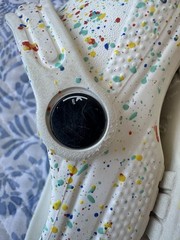 CROCS Classic Clogs White Paint Splatter Slip On Shoes Kids Youth Size C11