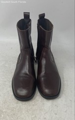 Zara Unisex Kids Brown Leather Square Toe Ankle Zip Chelsea Boots Size EUR 31