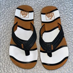 Reef Kids Flip Flops Orange White Black Striped Thong Sandals Size 13/1