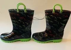 Zoogs Toddler Pull On Handle Rain Boots Dinosaur Print Green Black Size 11