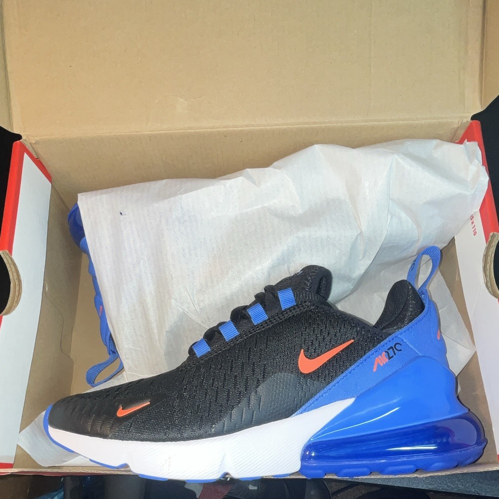 Nike Air Max 270 (GS) Black/Blue/Orange/White Mesh Sneaker 6Y 943345-047