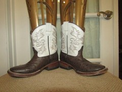 Tanner Mark Brown & White Leather Square Toe Cowboy Boots Youth Size 1 Mex 21
