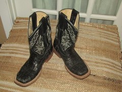 Anderson Bean 7043 Western Boots Black Caiman Print Youth Size 1