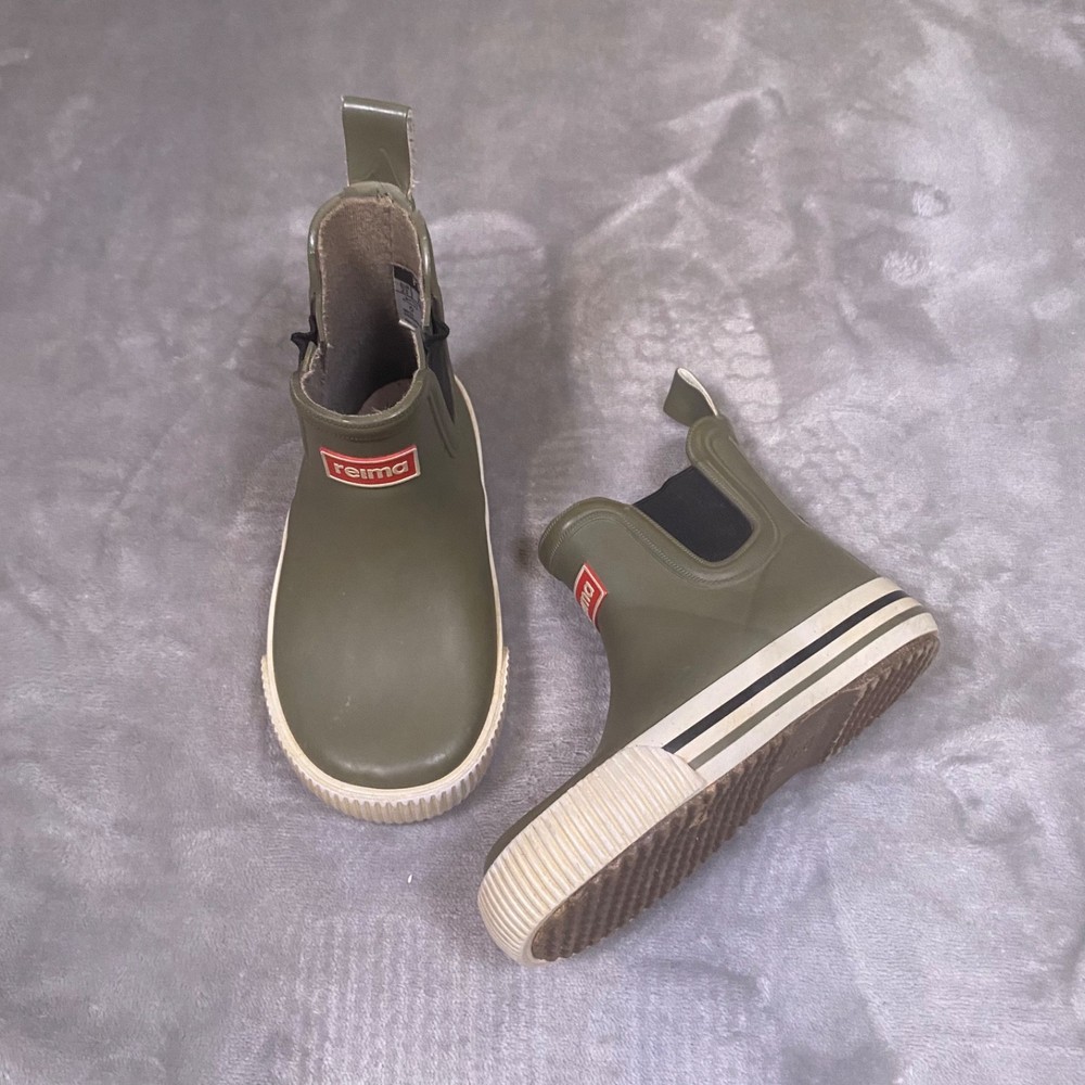 Reima Kids Rubber Rain Boots Size 7.5 Chelsea Waterproof Youth Army Green