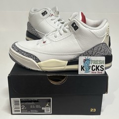 Jordan 3 White Cement Reimagined Pre School Size 2Y Youth DM0966-100 Fire Red