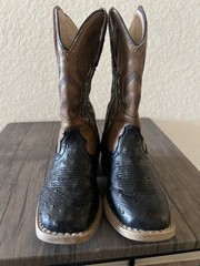 Roper Boots Size 9 Black Ostrich Print Brown Embroidered Kids Boots