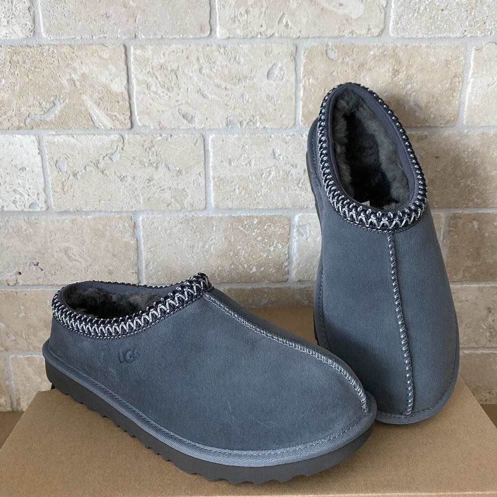 UGG TASMAN BRAID GREY GRAY SUEDE SHEEPSKIN SLIPPERS KID YOUTH 6 = WOMEN 8