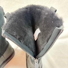 UGG Boots Kids Size 2 Black Good Leather Suede Back Zip Faux Fur 1013287K