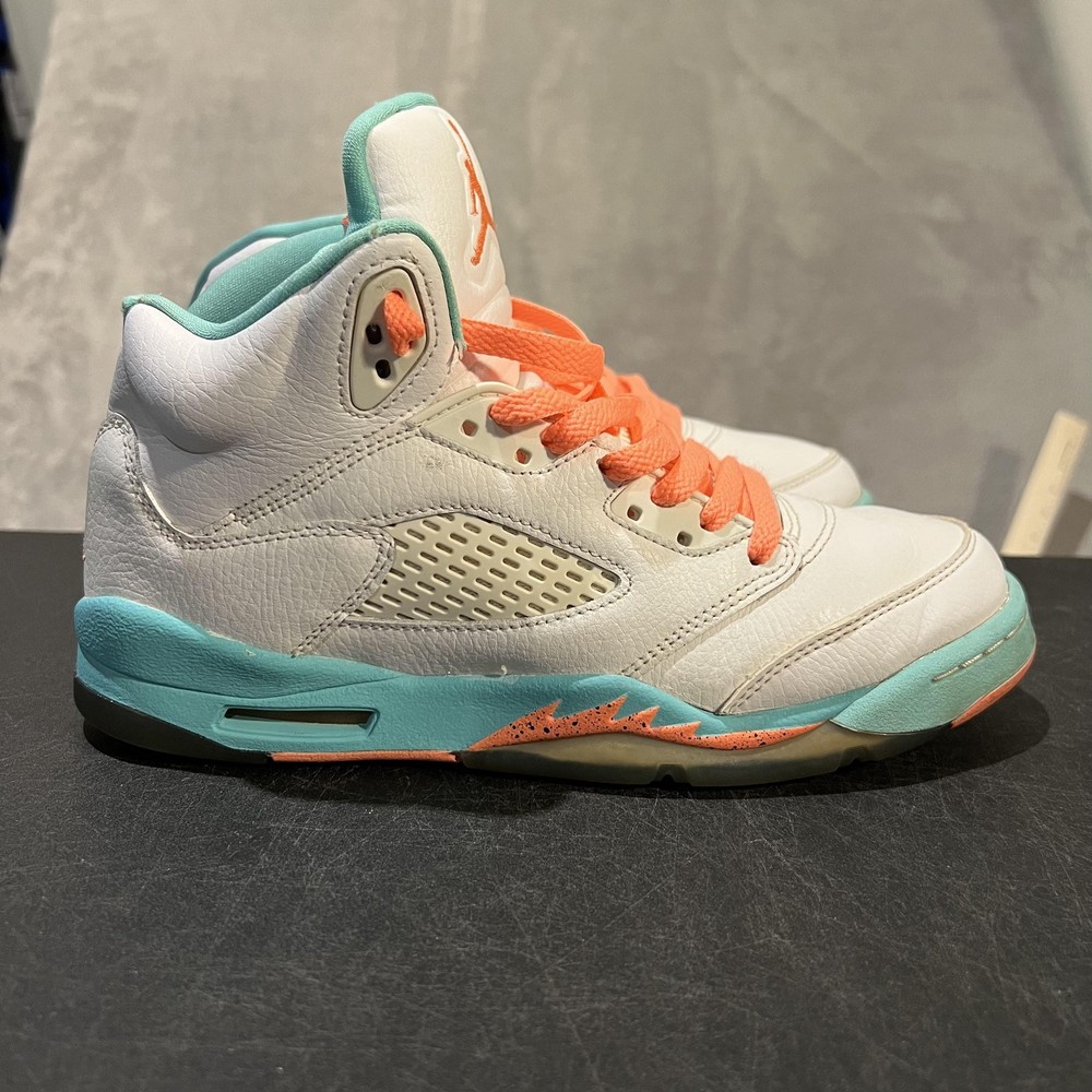 Nike Air Jordan 5 Retro Shoes Youth Size 7Y White Light Aqua Pink GS 440892-100