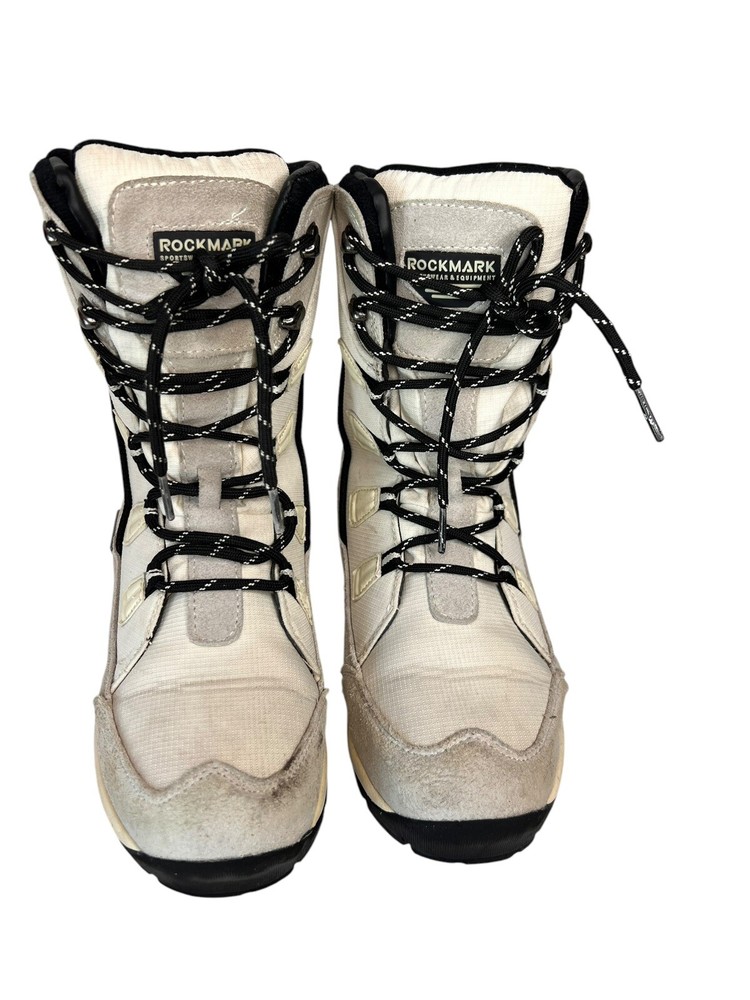 ROCKMARK Kid’s White Mid Calf Lace Up Outdoor Comfort Snow Boots Big Kid 4 (35)
