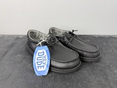 Hey Dude Size 5 Black Slip On Shoes Big Kids Mono Leather Comfort New