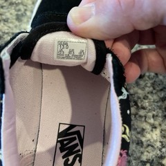 VANS Old Skool V Kids US 13 Sneaker Hook & Loop Black Pink Mermaid Print