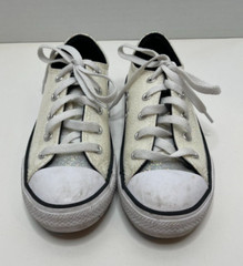 CONVERSE All Star White Glitter/Sparkle Canvas Shoe Size 1 Youth-Pre Owned