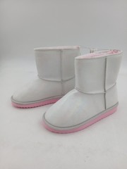 Shearling Style Boots Kids Size 2 Silver Faux Fur Lined Winter Pink Sole Cozy