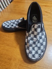 Black & White Checkered Print Vans Slip On Sneakers Men 4.5/women 6.0
