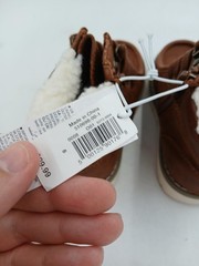 Shearling Style Boots Kids Size 8 Brown Faux Suede Lace Up Ankle Winter Cozy