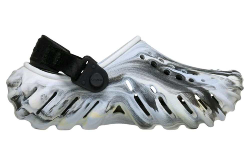 NEW CROCS ECHO GLOW IN THE DARK MARBLED CLOG BLACK/WHITE 211883-0WU YOUTH J6 6