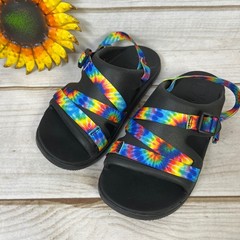 Chaco Kids Chillos Tie Dye Sport Sandals Black Rainbow Straps Size 4 Junior