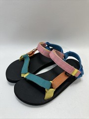 Teva Kids Original Universal Sandals with Blue, Pink, and Yellow Straps size 4