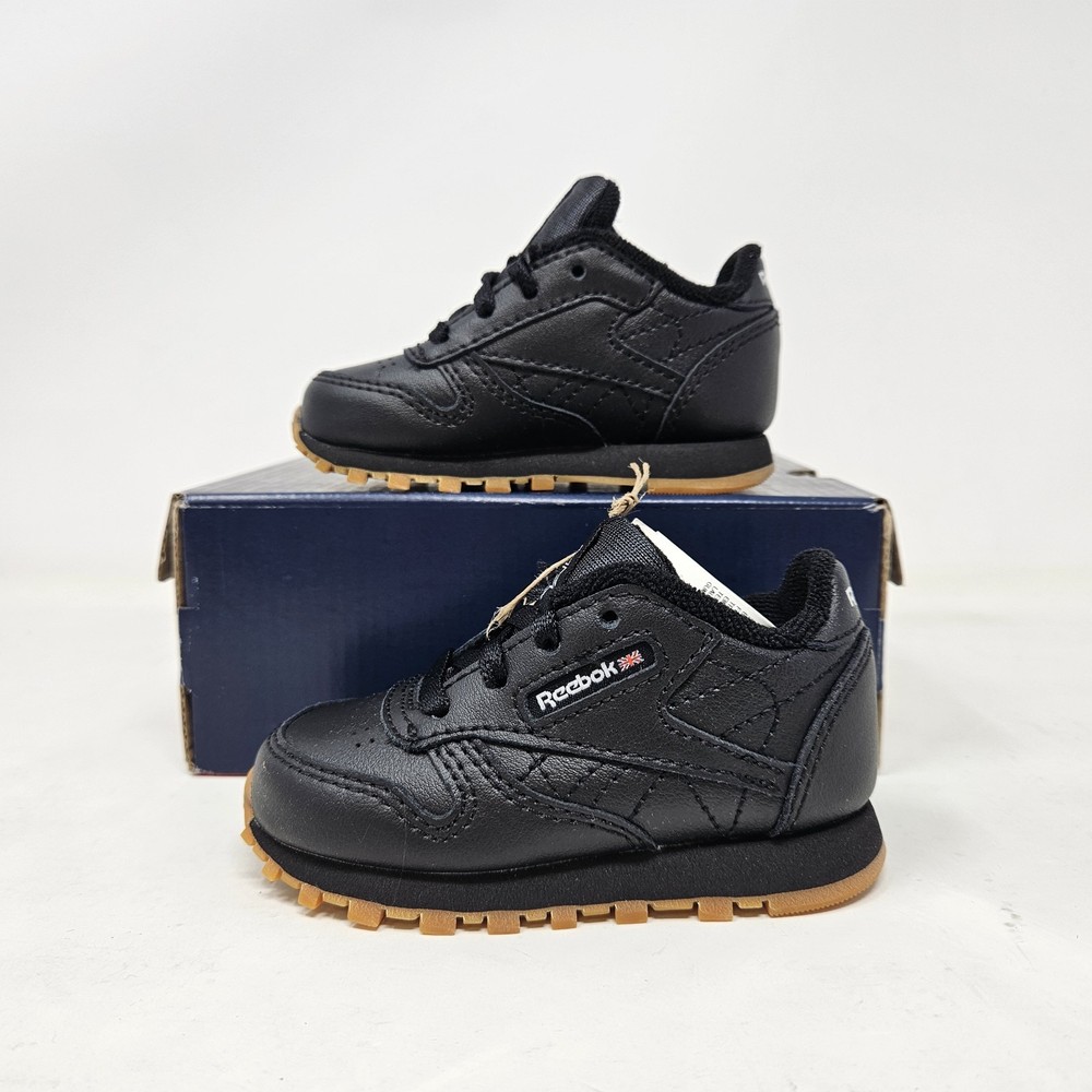 Reebok Classic Leather ‚Black Gum‘ Comfy Athletic Shoes / V69625 / Infant Size 7