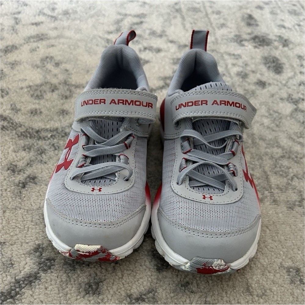 Under Armour RSY Gray Red White Athletic Mesh Sneaker Unisex Kids Size 1Y