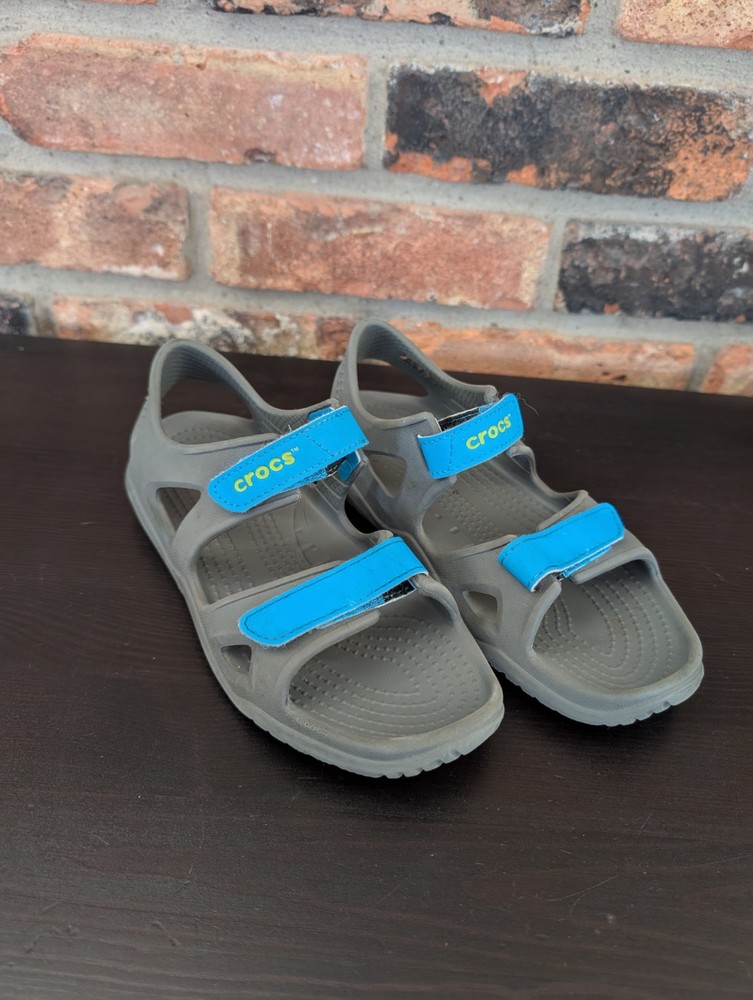 Crocs Swiftwater Sandals Youth Size J 1 Grey & Blue Kids Beach Water Shoes
