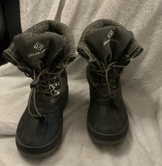 Dream Pairs Kmonte-1 Kids Sz 1 Black Gray Round Toe Insulated Lace Up Snow Boots