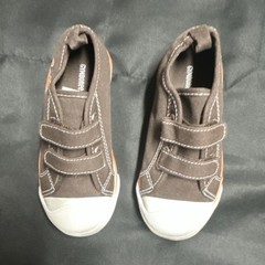 Gymboree Brown/White Canvas Sneakers Hook & Loop Unisex Kids Size 10 US