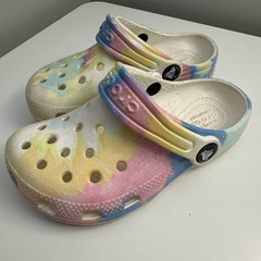 Crocs Childrens C 10 Clogs Ice Blue Pink Yellow Iconic Comfort Crocband Strap