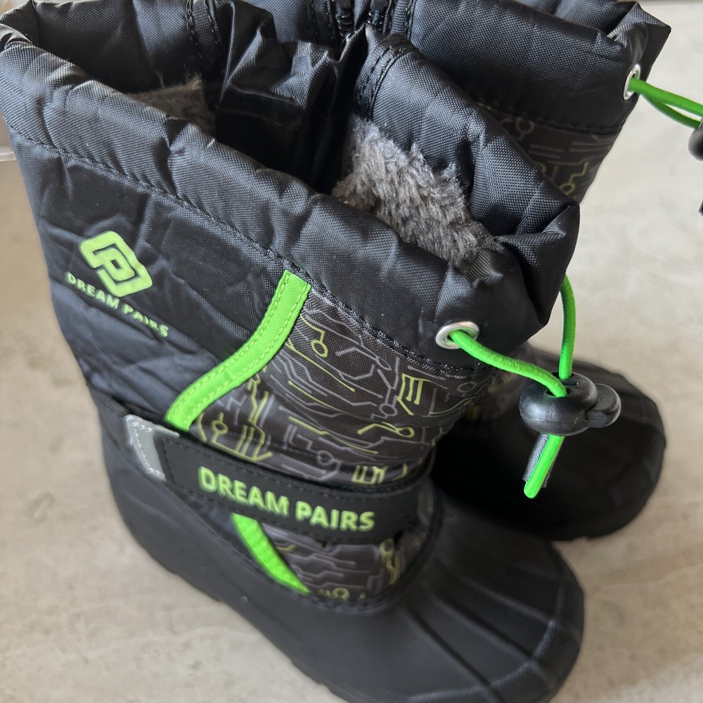 Dream Pairs Kamick Big Kid Mid Calf Black/Green Snow Mud Boots Size 6 display
