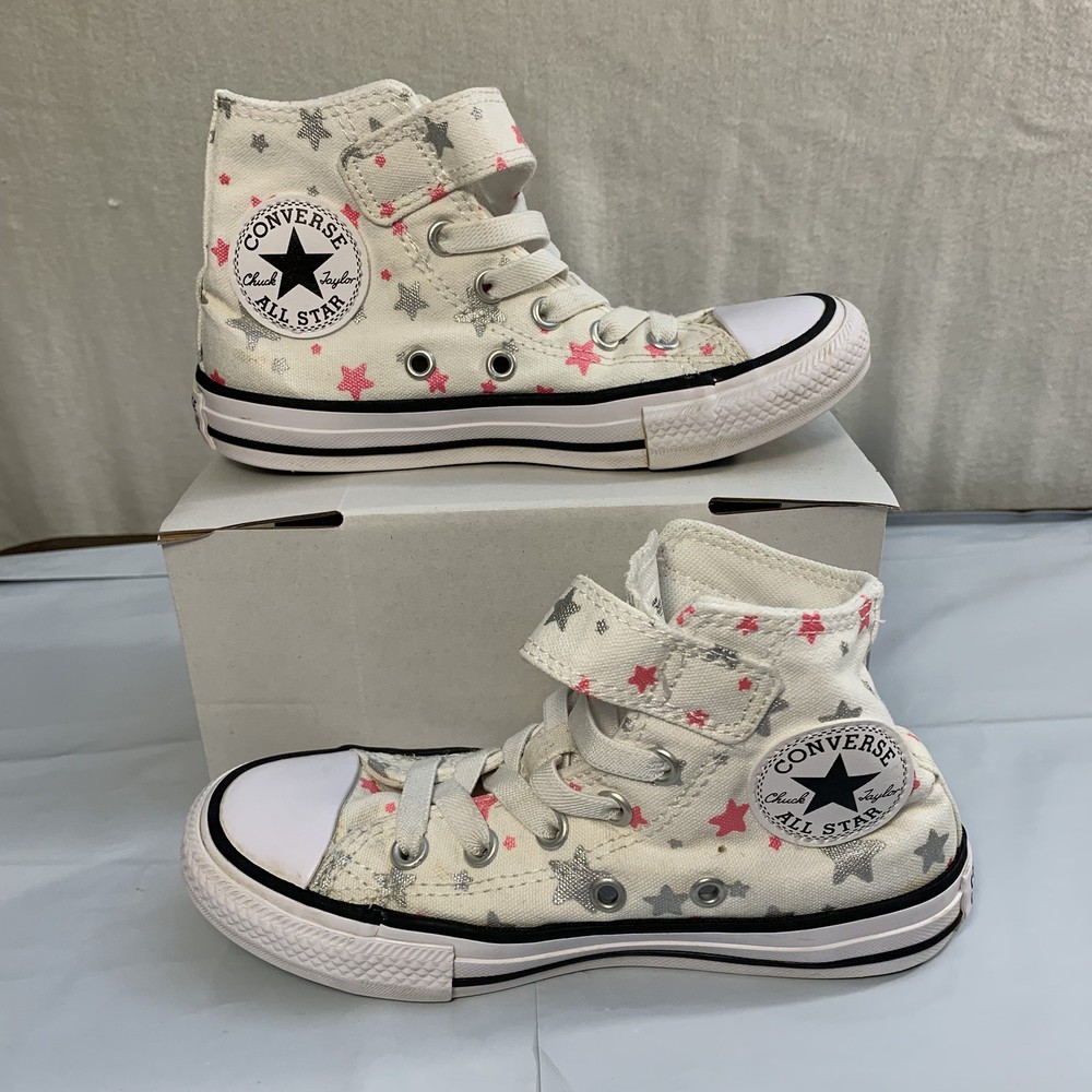 Converse Chuck Taylor All Star High Top Star Print White Pink Silver Youth 12