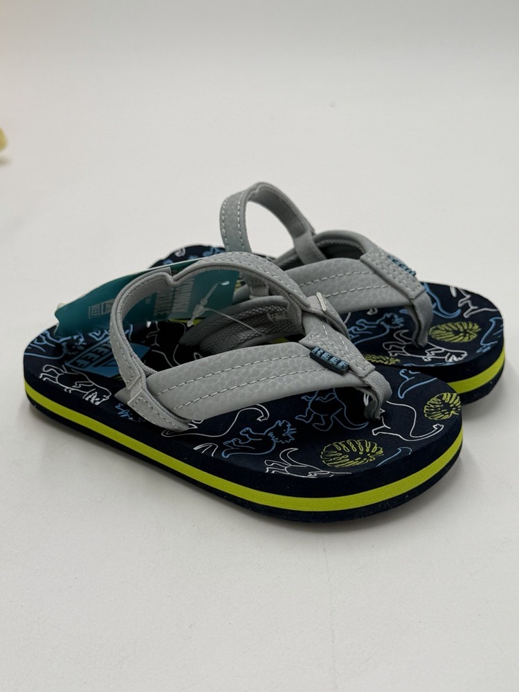 Reef Toddler Little Ahi Water Friendly Dino Flip Flop Boys Girls Size 8 New Blue