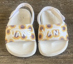 Limited Edition Girls Vans Toddler Sandals Size 5 Color White with Sunflowers