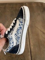 Vans V Kids Logo Old Skool Off the Wall Size 12 Blue White Suede Lace Up