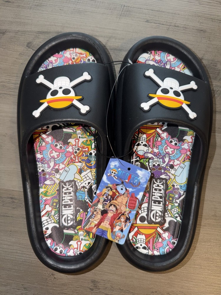 One Piece Anime size 11 Cartoon Slide Sandals Black Multicolor Slip-On Unisex