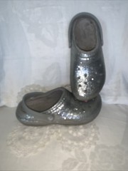 Crocs Shoes Kids Size J4 Classic Lined Glitter Clogs Silver Sparkle Warm Slip On