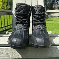 Sperry Port Duck Boots Rainbow Stitching Kids Sz 2 Youth Black Waterproof