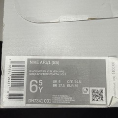 NIKE AIR FORCE 1/1 Black Metallic Silver DH7341 001 (GS) Youth size 6Y