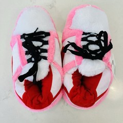 Kids Fuzzy Pink, Red and White Hard Bottom Sneaker Slippers Sz OS