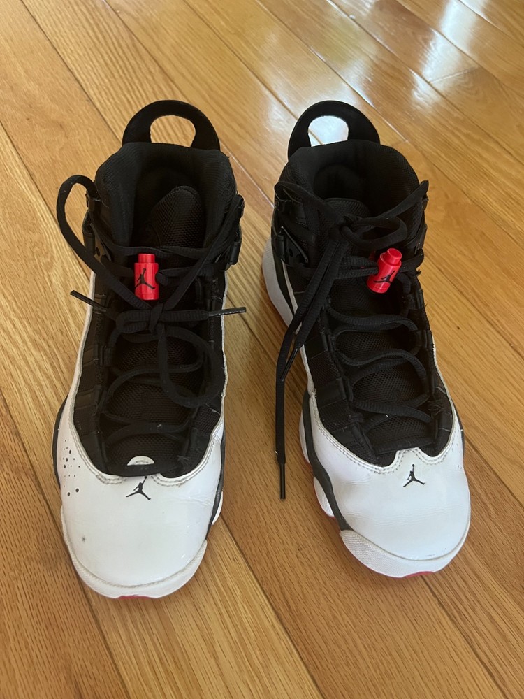 Nike Michael Jordan 6 Rings Black White Varsity Basketball Red Shoes Size 6.5Y
