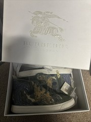Burberry Kids Shoes Size 35 EU 2.5 UK green leather/ canvas high top sneakers