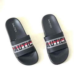 Nautica Black Striped Red Logo Open Toe Comfort Slip On Slides Kid Sandals 3